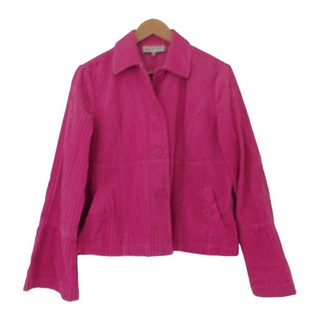 Barbiecore Fuschia Pink‎ Corduroy Jacket Blazer Pockets Bell Sleeves Size Medium